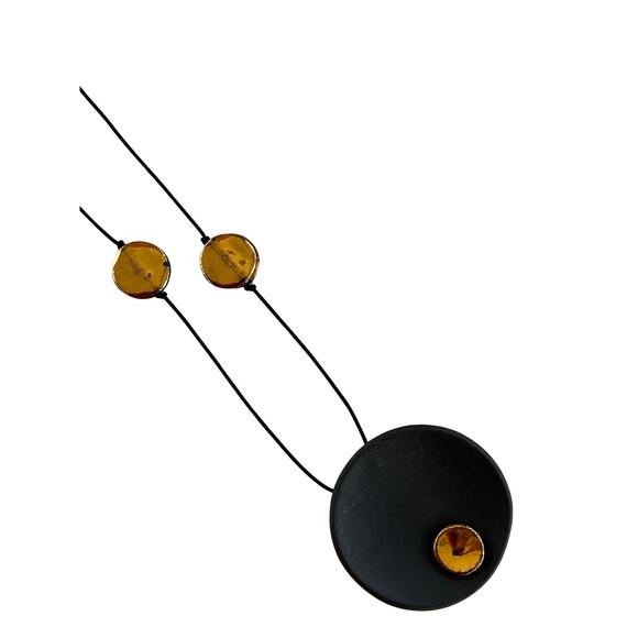 Vintage Gold and Black Ceramic Art Necklace - Picture 6 of 6